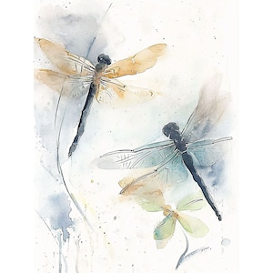 Dragonfly Art Print Abstract aquarel schilderij wilde bloemen landschap Wall Art Insect Art libellen afdrukken