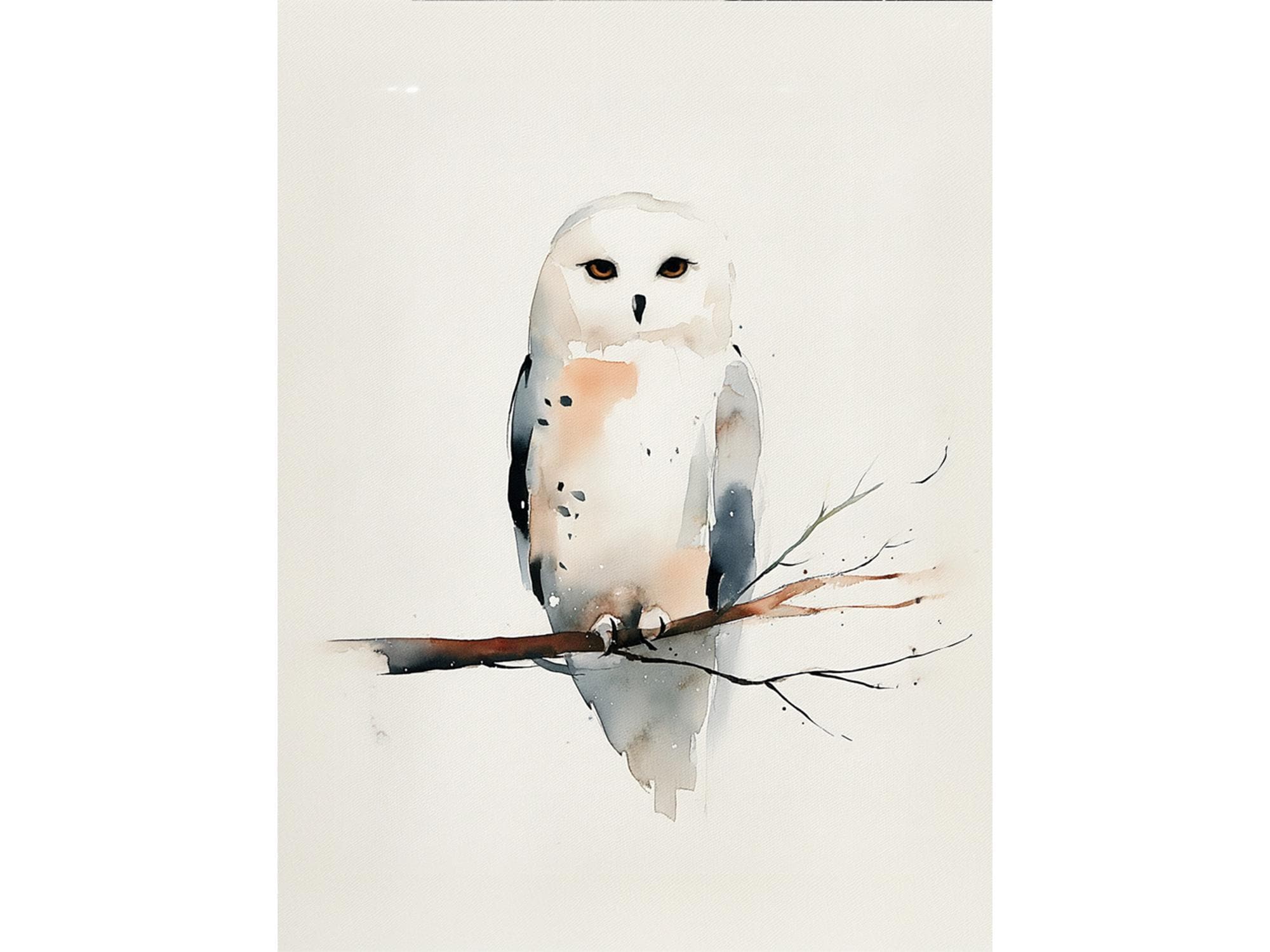 Snowy Owl Watercolor Print Minimal Winter Bird Wall Art Neutral Nordic ...