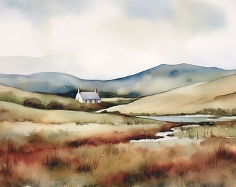 Killarney Painting National Park Watercolor Art Print Ireland Landscape Wall Art Irish Hills Artwork Farmhouse Wall Decor