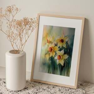 Daffodil Painting Floral Watercolor Art Print Farmhouse Wall Art Spring Flowers Poster Landscape Print