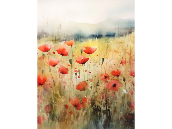 Italian Tuscany Poppies Painting Artwork Italian Tuscany Cypresses