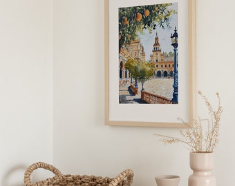 セビリアの絵画 スペイン広場の水彩画 アートプリント スペイン 壁画