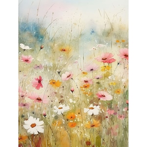 Wildflowers Art Print Meadow Watercolor Painting Flower Field Wall Art Rustic Floral Wall Decor