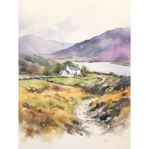 Irish Countryside Painting County Clare Watercolor Art Print Ireland Landscape Wall Art Irish Cottage Artwork