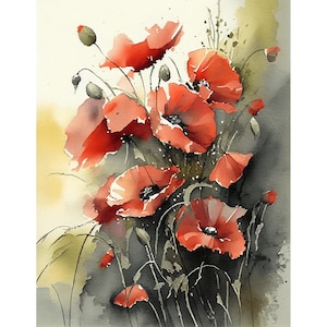 Poppy Print From Original Watercolor Floral Poster Poppies Wall Art Large Fine Art Prints Flowers Wall Hanging Rustic Decor
