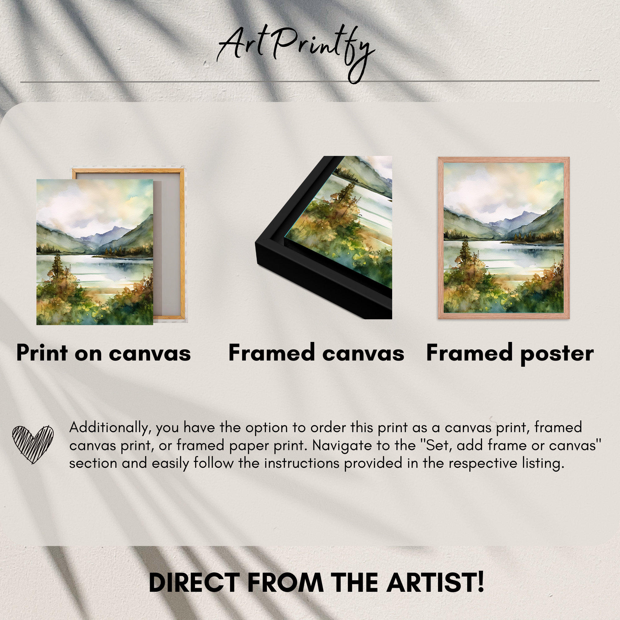 Misty Mountain Watercolor Lake Lure Autumn Landscape Wall Art Mountain ...