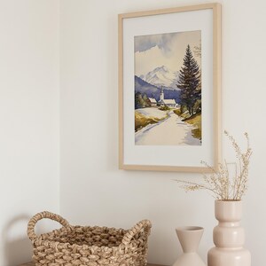 Stowe Painting Vermont Watercolor Art Print Winter Landscape Wall Art Snowy Road Art Snowfall Print