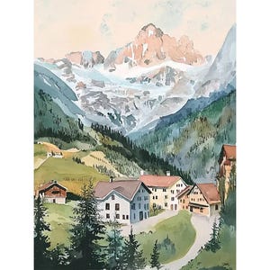 Tableau Suisse Alpes suisses, impression d'art aquarelle, art mural de Grindelwald, affiche de paysage de Lauterbrunnen, cadeau de pendaison de crémaillère, art de la montagne