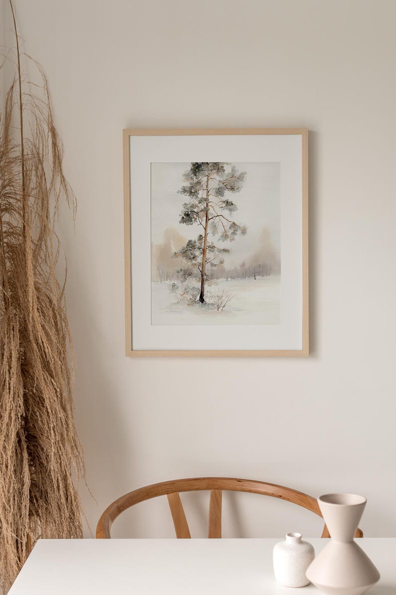 Winter Pine Tree Watercolor Art Print on Paper Vermont Landscape ...