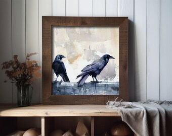 ワタリガラス　カナダ　アート　フレーム カラスの絵画 鳥のアートプリント ワタリガラスの水彩画 アート 黒い