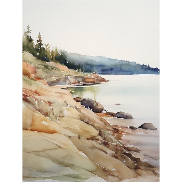 Lake Superior Aquarell Rock Küstenlinie Wand Kunst Great Lakes Landschaft Michail Art Print