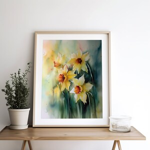 Daffodil Painting Floral Watercolor Art Print Farmhouse Wall Art Spring Flowers Poster Landscape Print