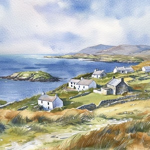 Ring Of Kerry Art Print Ireland Watercolor Painting Irish Cottage Wall Art Coastal Landscape Art Seascape Artwork