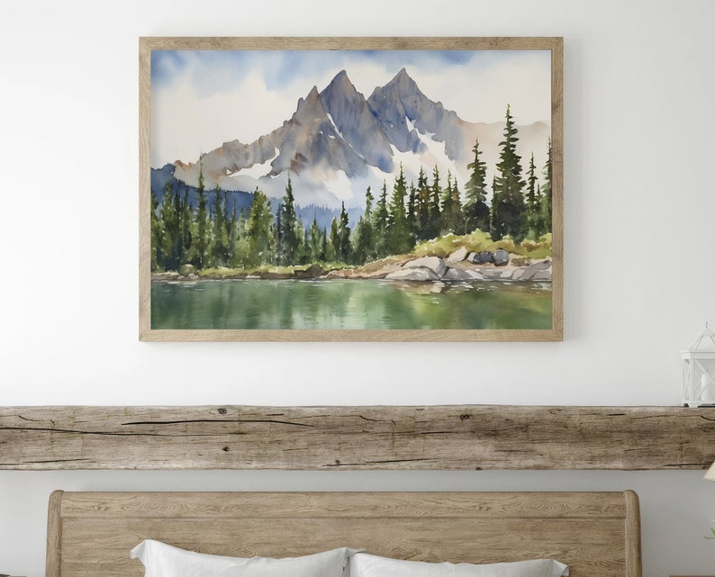 Sawtooth Range Painting Idaho Watercolor Art Print Alice Lake Landscape Wall Art Mountain Wall Art Pine Forest Print image 3