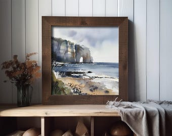 ノルマンディーの絵画 エトルタの崖 水彩画 アートプリント フランス