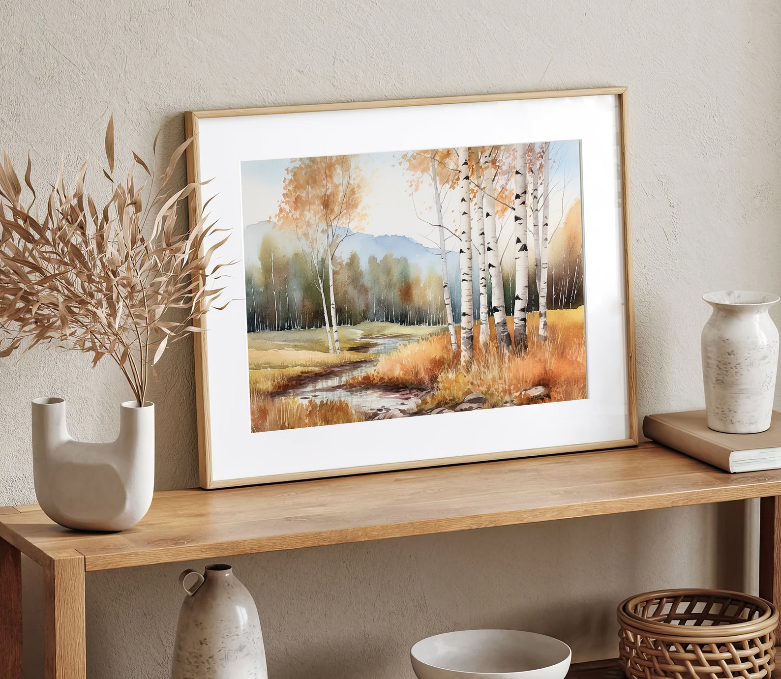 Birch Forest Painting Aspen Landscape Watercolor Fall Trees Art Print ...