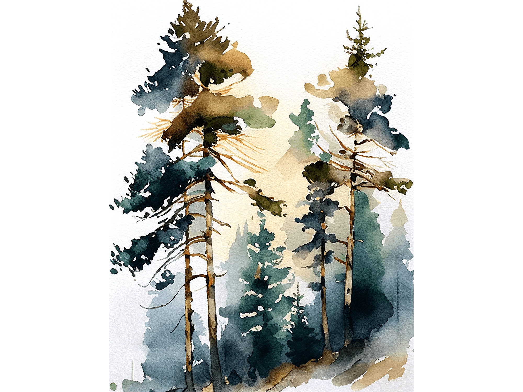 Pine Tree Watercolor Art print From Original Painting Vermont Landscape Wall Art Foggy Forest Poster Pine Trees Prints