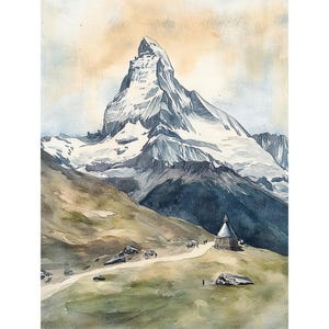 Switzerland Painting Pennine Alps Watercolor Art Print Matterhorn Wall Art Zermatt Landscape Poster Housewarming Gift Mountain Art