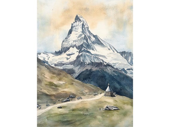 Switzerland Painting Pennine Alps Watercolor Art Print Matterhorn