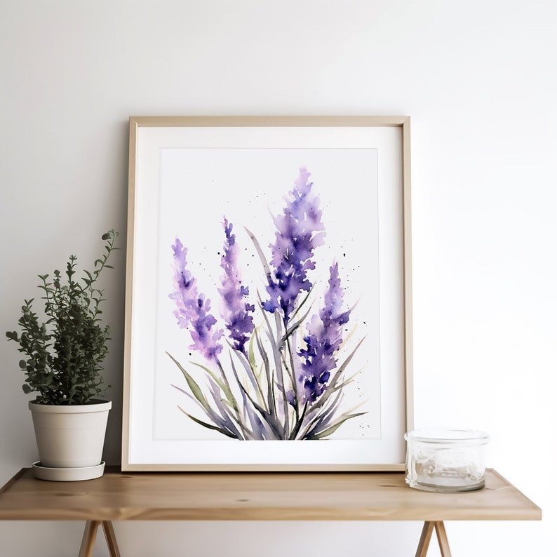 Lavender Watercolor Art Print Floral Wall Art Botanical Poster Modern ...
