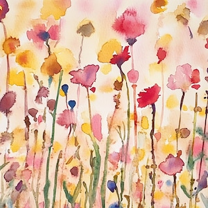 Wildflowers Painting Abstract Flower Watercolor Art Print Meadow Wall Art Landscape Print Field Of Flowers Artwork