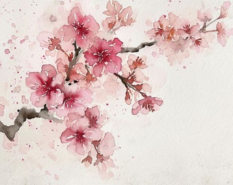 Sakura Painting Cherry Tree Watercolor Art Print Blooming Tree Print Cherry Blossom Wall Art Spring Wall Decor