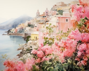 Manarola Malerei Cinque Terre Druck Italien Aquarell Kunstdruck Italienische Küste Wand Kunst Stadtbild Poster