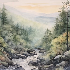 Great Smoky Mountains National Park Kunstdruck Bergwald Aquarell Malerei North Carolina Landschaft Wand Kunst Natur Poster