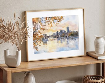 チャールズ川の絵画 ボストンの街並み 水彩画 アートプリント ボストン