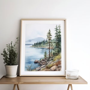 Tahoe Art Print Lake Landscape Wall Art California Watercolor Pine ...