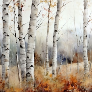 Birken Kunstdruck Herbst Aquarell Landschaft Espen Bäume Wand Kunst Colorado Birkenwald Malerei Herbst Natur Poster