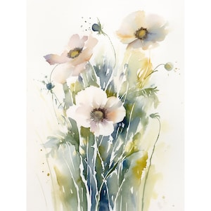 Anemone Malerei Blumen Aquarell Kunst Blumen Kunstdruck Abstrakte Blumen Wandkunst Wiese Kunstwerk Moderne Bauernhaus Dekor