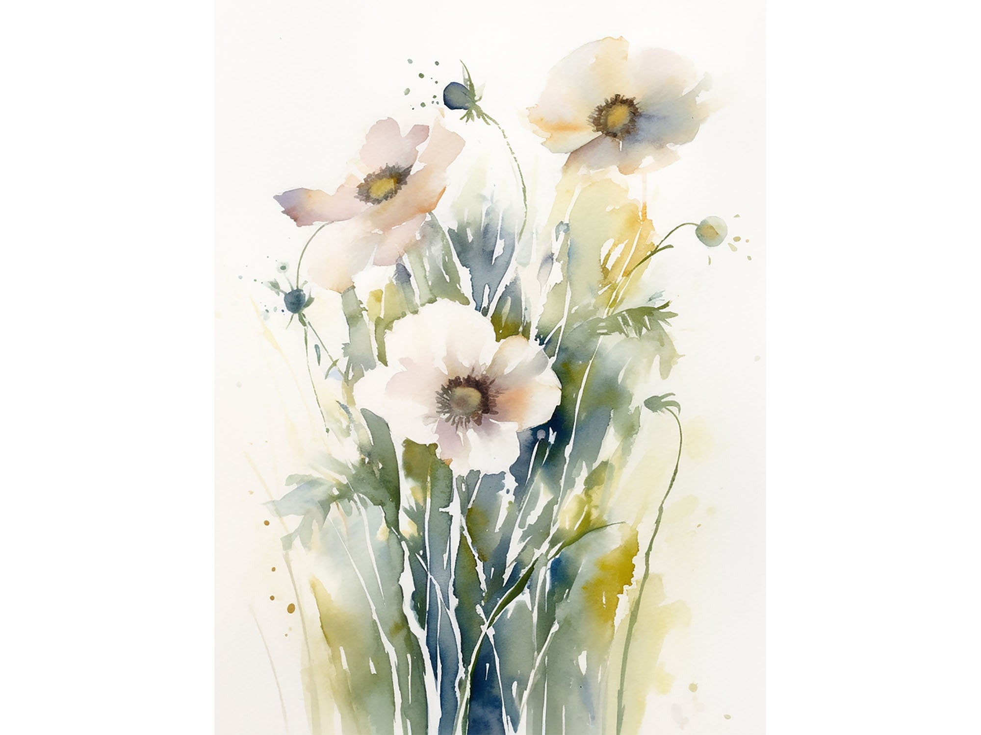 アネモネの絵画 花の水彩画 アート フラワーアートプリント 抽象的な花