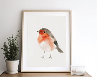 ロビンバードの絵画ミニマリストアートプリント オリジナルの水彩画の