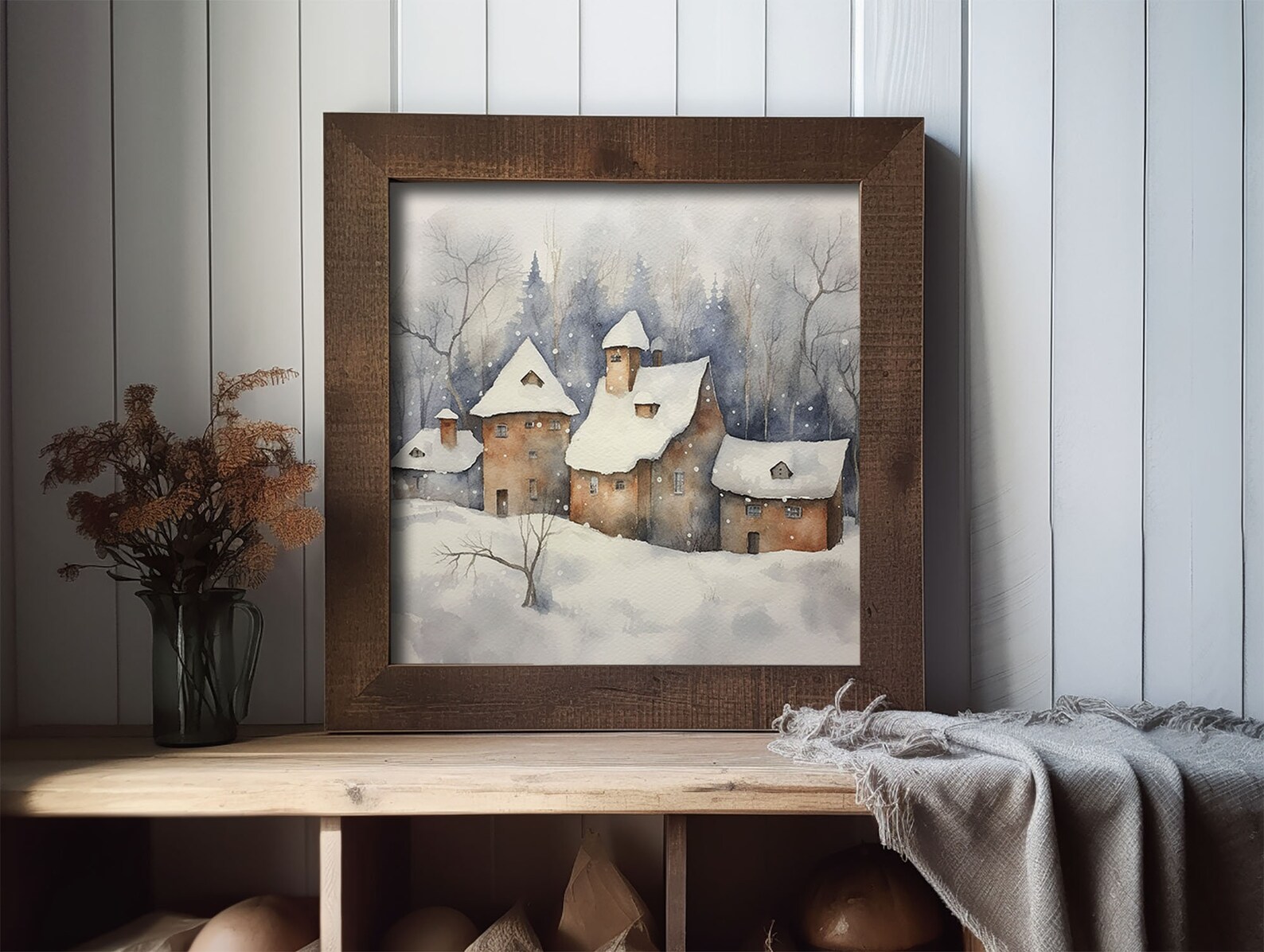 Snowy Village Painting Winter Farm Landscape Galena Art Print Illinois ...