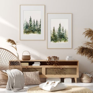 Evergreen Forest Set of 2 Art Prints Abstract Pine Watercolor Painting ...