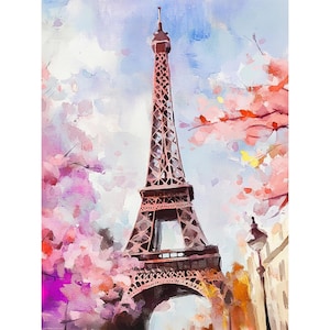 Eiffel Tower Painting Paris Watercolor Art Print Spring Trees Illustration France Cityscape Wall Art Parisian Scene Print Travel Poster