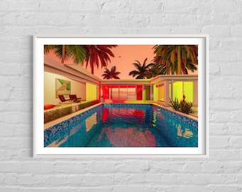 Poster fotografico a colori in edizione limitata Sea House, stampa artistica A4 con piscina, formato 24x36" (60,9x91,4 cm)