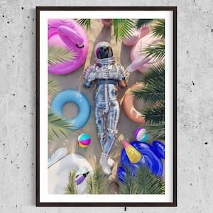 Stampa "Astronauta in spiaggia" - Poster su carta fotografica visto dal cielo, dalla spiaggia e dalle palme da cocco 24x36 (60,9x91,4 cm)