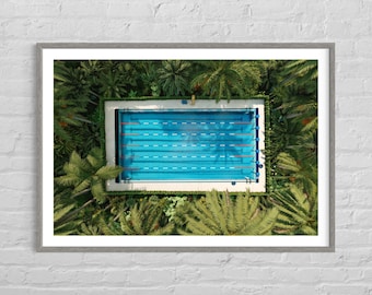 Poster artistico della piscina olimpionica ripreso dal cielo, stampa fotografica a colori in edizione limitata, formato A4 - 24x36 (60,9x91,4 cm)