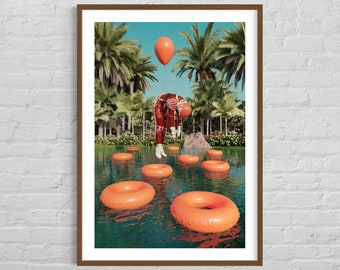 Zero-Gravity Astronaut art print - Astronaut wall decoration on photo paper, astronaut levitating with a balloon. A4 à 24x36 (60,9x91,4 cm)