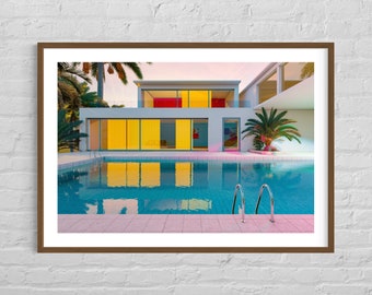Decorazione murale minimalista, villa e piscina, stampa, poster artistico, edizione limitata da A4 a 24x36 (60,9x91,4 cm)