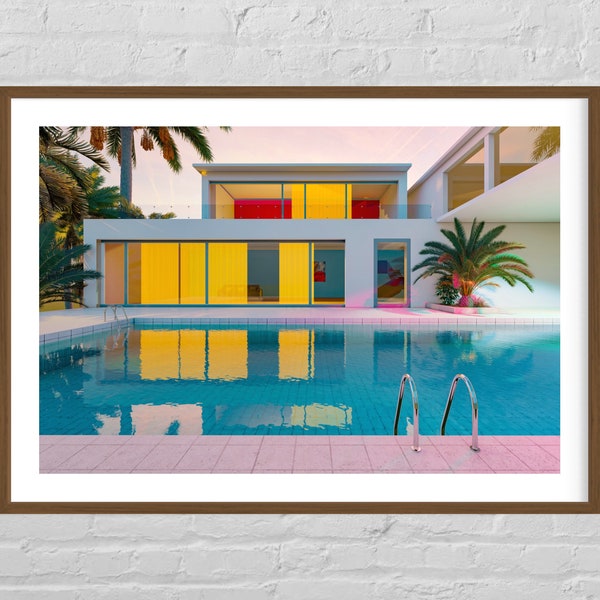 Décoration murale minimaliste, Villa et piscine, impression, affiche d'art, série limitée