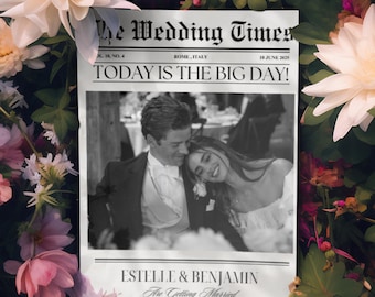 Editable Wedding Newspaper Template with Photo | Custom Wedding Program | Itinerary & Keepsake | Newlywed Times Style