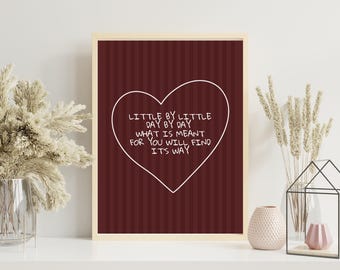 Inspirational Wall Art Print, Positive Quote Poster, Burgundy Heart Decor, Cute Aesthetic Bedroom Art, Trendy Dorm Wall Decor, Printable Art
