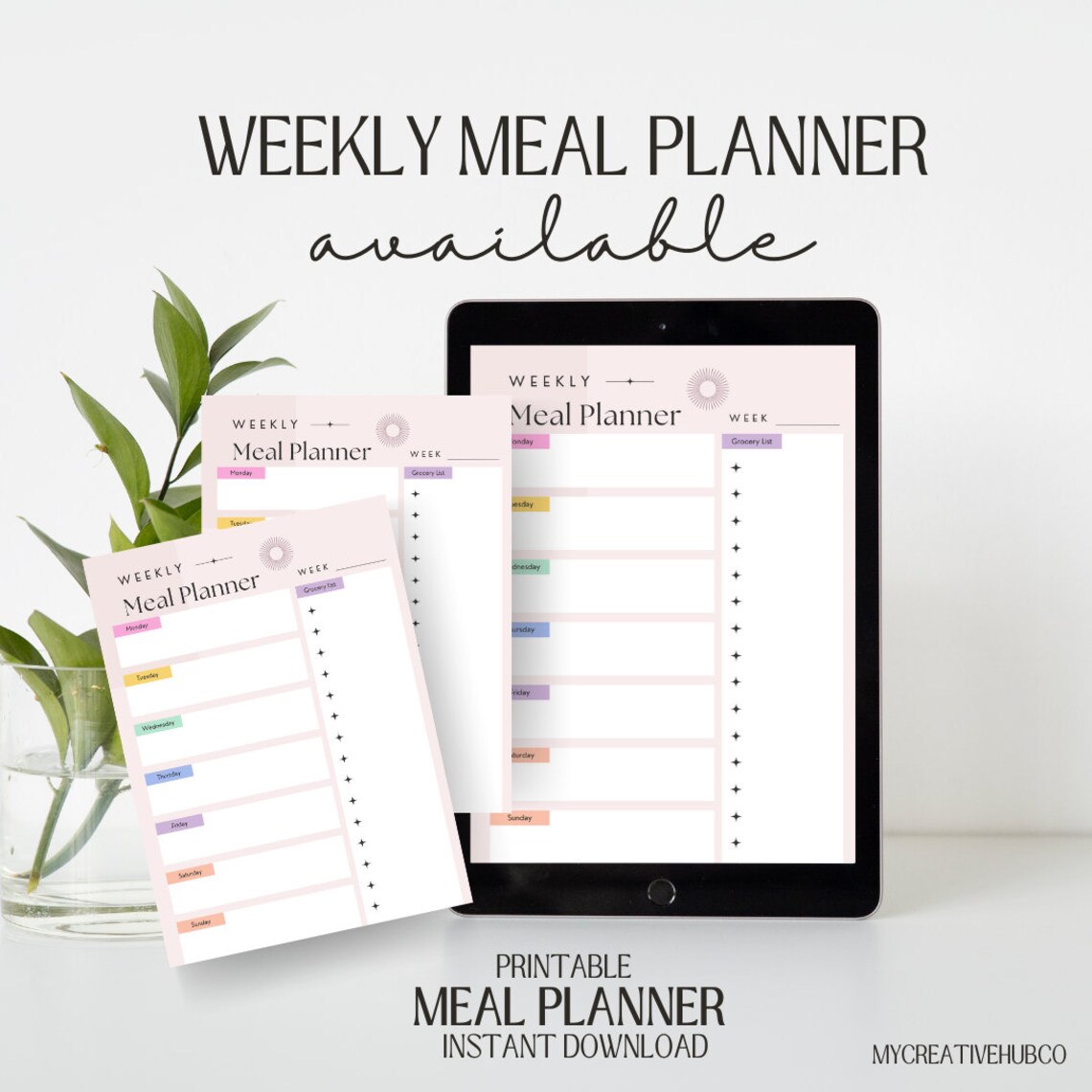 Weekly Meal Printable With Grocery List Printable Template - Etsy