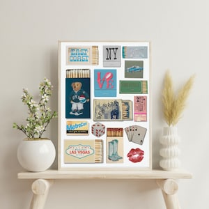Vintage Matchbox Collage Art Print: Retro Wall Decor (Digital Download)