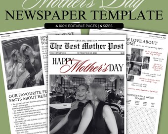 Editable Mother’s Day Newspaper Template Personalized Newspaper Canva Template Printable Mother’s Day Gift Aesthetic Newspaper Gift for mom
