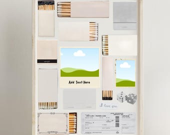 Bewerkbare sjabloon Matchbook-kunstposter: neutraal decor (digitale download)