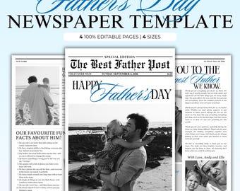 Editable Father’s Day Newspaper Template Personalized Newspaper Canva Template Printable Father’s Day Gift Aesthetic Newspaper Gift for Dad